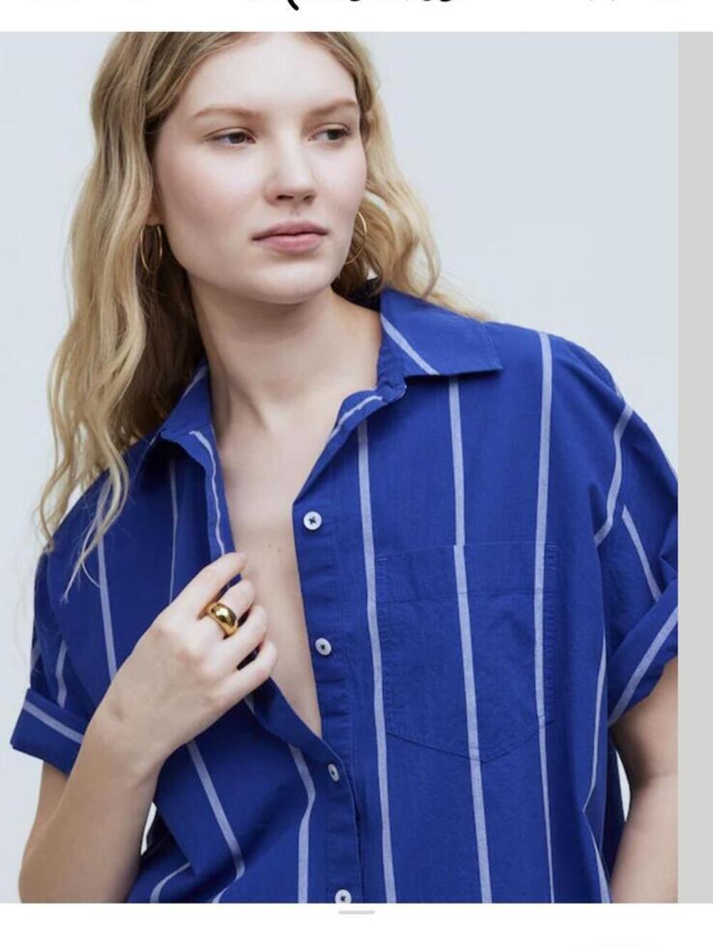 Anthropologie Madewell Oversized Boxy Button-Up Shirt Striped poplin cotton - Picture 5 of 11